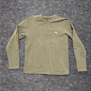 Puma Olive Crewneck Long Sleeve Shirt with White Logo